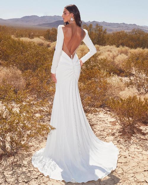 Lp2413 modern minimalist wedding dress with sleeves and backless design1